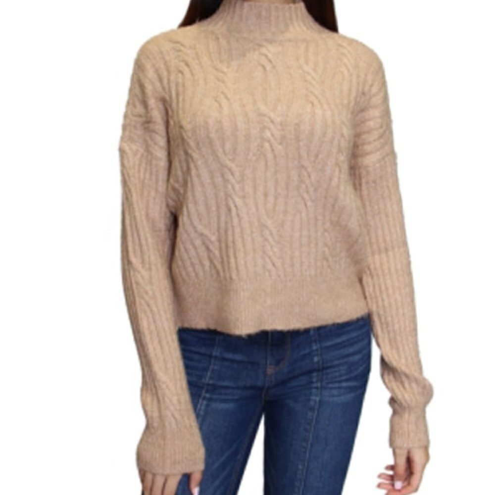 Jr356 crave fame toast brown juniors cable-Knit mock neck sweater size S